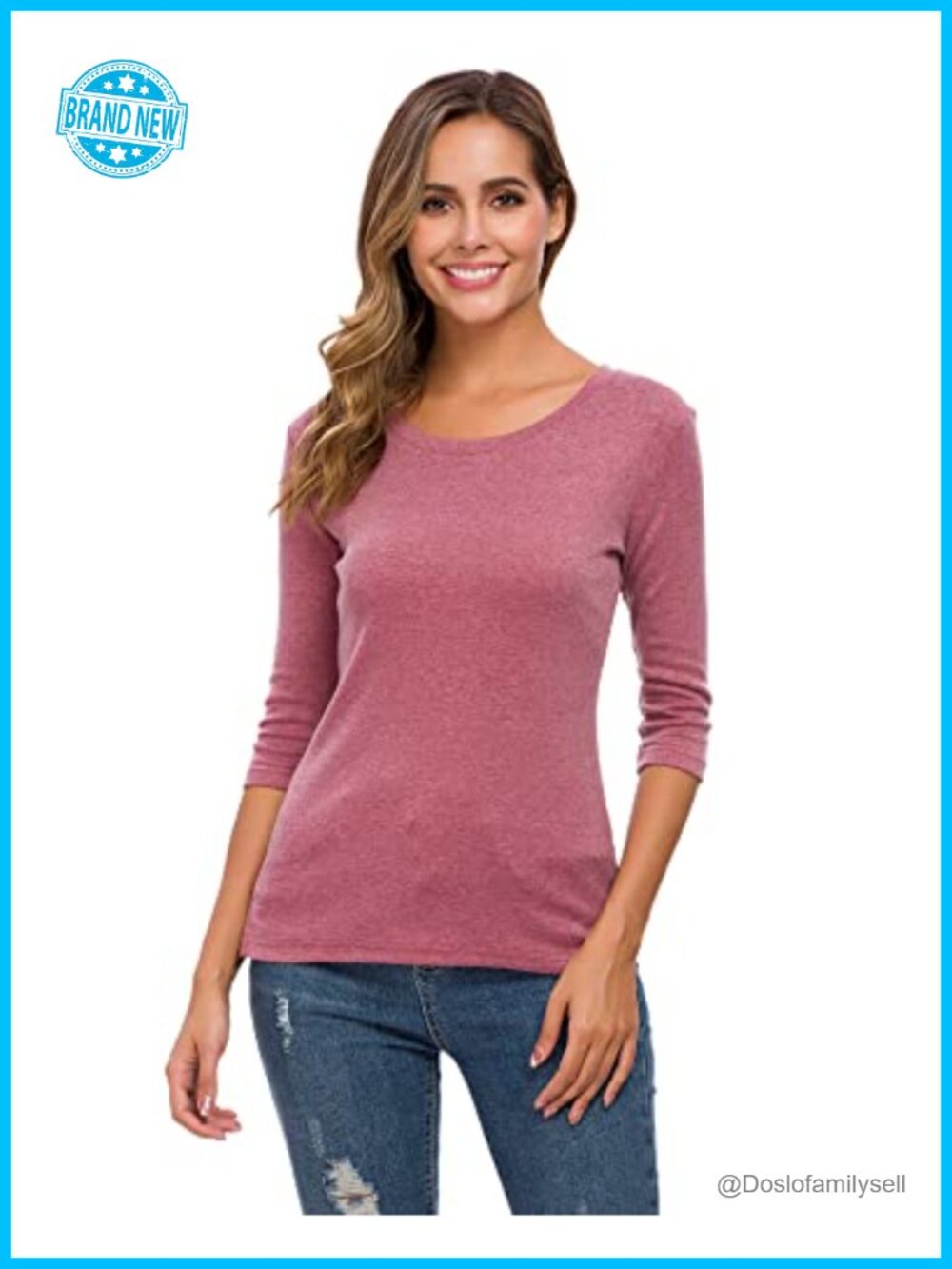 Womens 3/4 Sleeve Cotton Spandex Slim Fit Crew Neck Leopard Tee